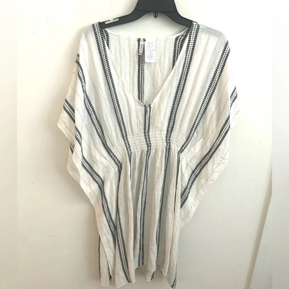 Becca Radiance Woven Tunic Striped Kaftan Beach Cover Up Flowy ResortWear - Picture 2 of 4